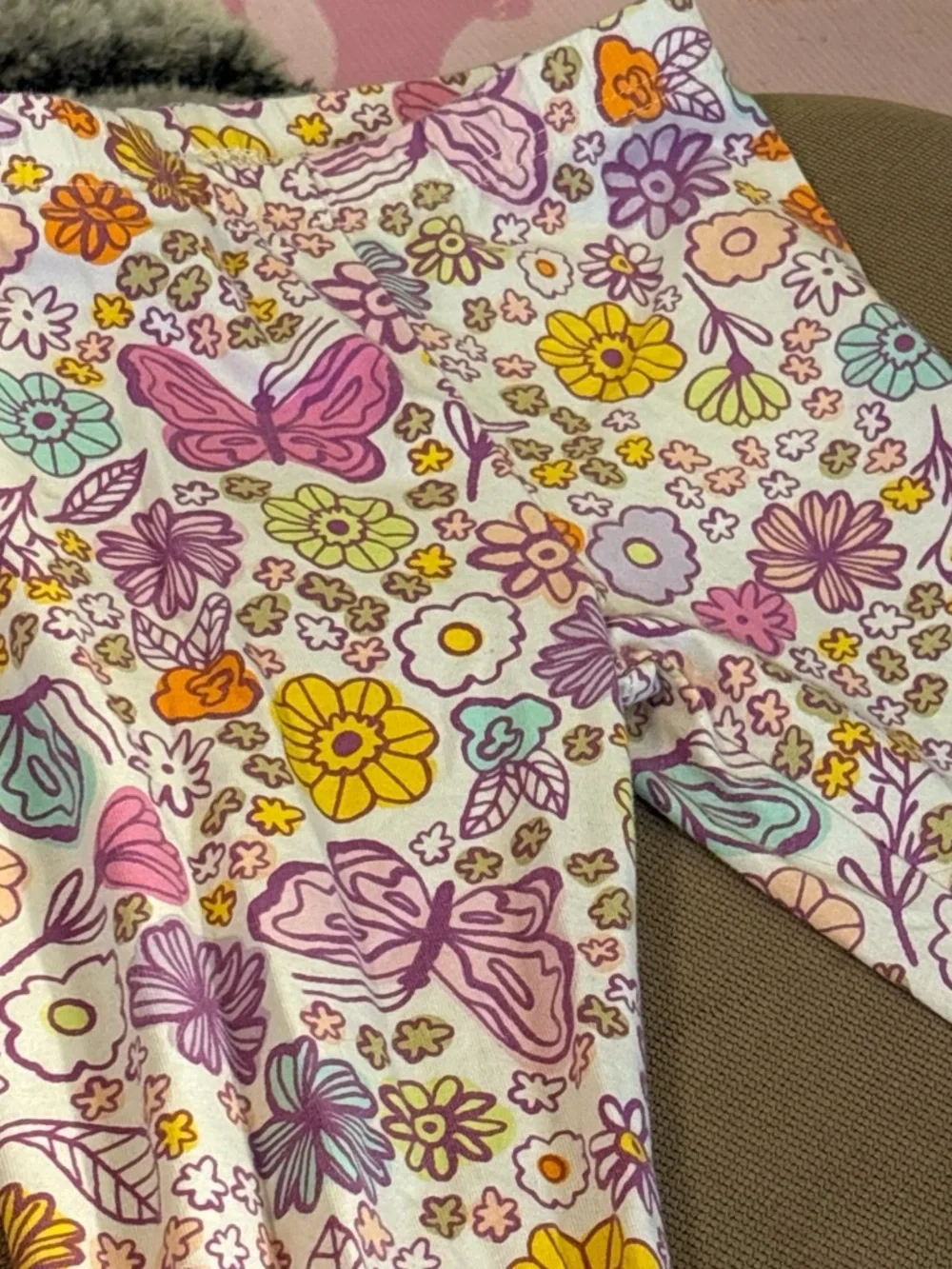 Kids Floral & Butterfly Print Leggings - Pink Multi